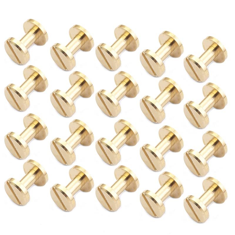 LTKJ 20Pcs Diameter 10mm Flat Belt Screw Leather Craft Chicago Screw Brass Solid Rivets Stud Head for DIY Leather Belt Bag Suitcase (Height: 7mm)