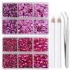 LPBeads 6400 Pieces Pink and Fuchsia Hotfix Rhinestones Flat Back 5 Mixed Sizes Crystal Round Glass Gems with Tweezers and Picking Rhinestones Pen view 1
