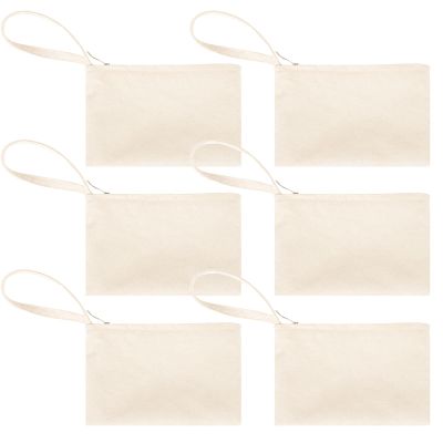 Muka 6 Pack Wristlet Makeup Bag with Lining DIY Natural Cotton Canvas Bag 7 x 4-3/4 Inch