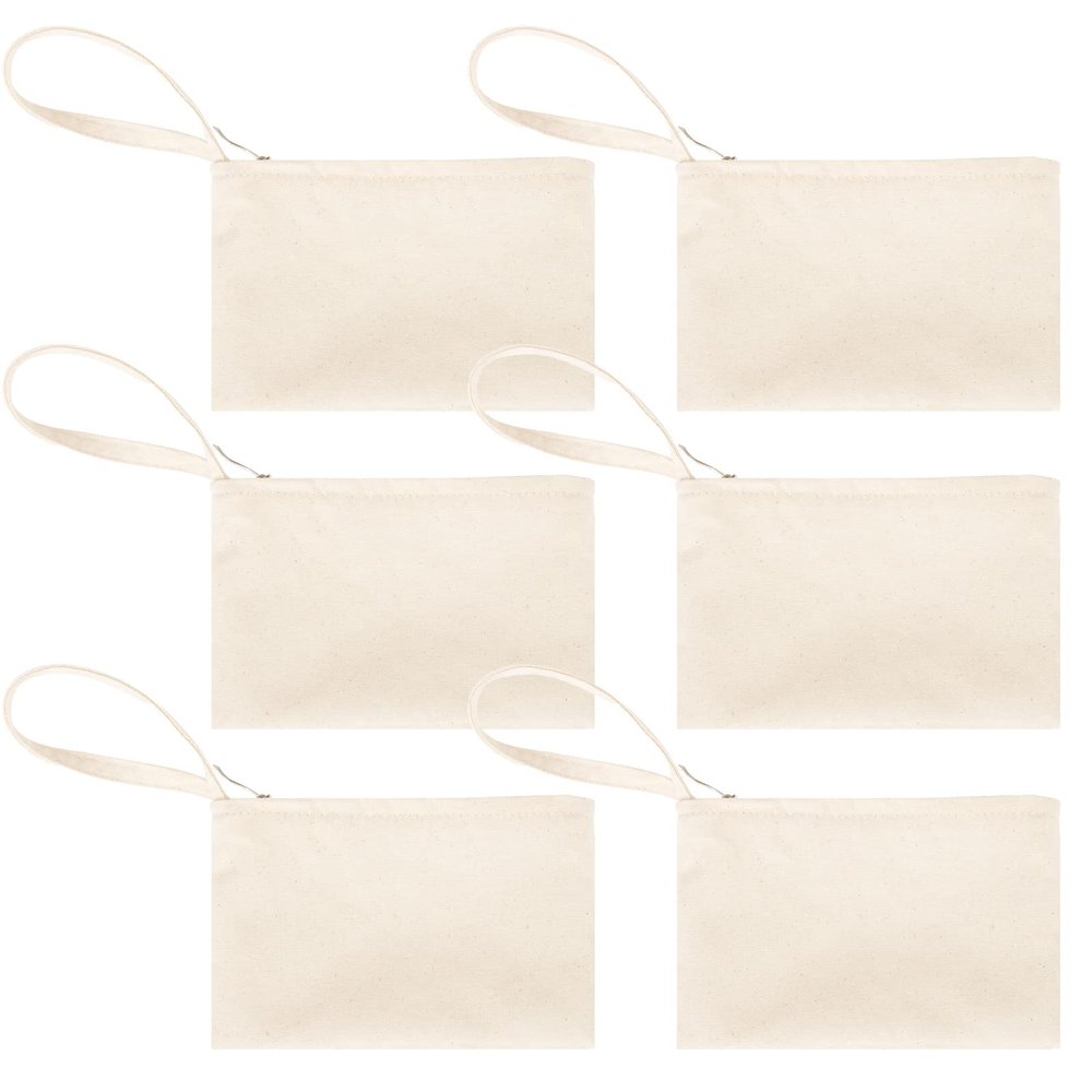 Muka 6 Pack Wristlet Makeup Bag with Lining DIY Natural Cotton Canvas Bag 7 x 4-3/4 Inch