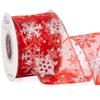 Ribbli Snowflake Glitter Wired Ribbon, Red Organza Sheer with Silver Glitter Snowflake Pattern and Iridescent Metallic Edge,2-1/2 Inch x 10Yards Christmas Ribbon for Tree Decoration view 1