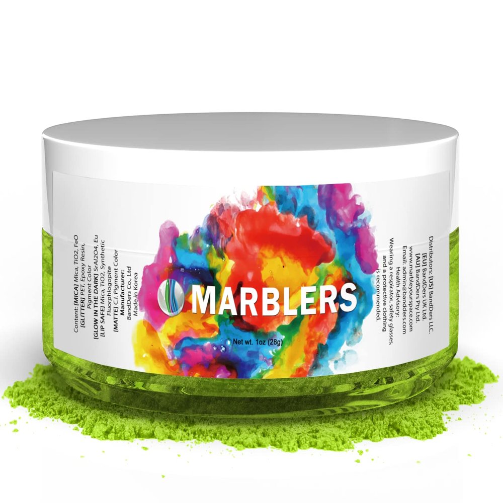 MARBLERS Green Mica Powder [Avocado Green] 1oz (28g) Cosmetic Grade Pigment, Epoxy Resin, Soap Making, Candle, Nail Art, Bath Bombs, Body Butter, DIY Crafts, Vegan, Cruelty Free