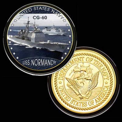U.S. United States Navy | USS Normandy CG-60 | Gold Plated Colorized Printed Challenge Coin