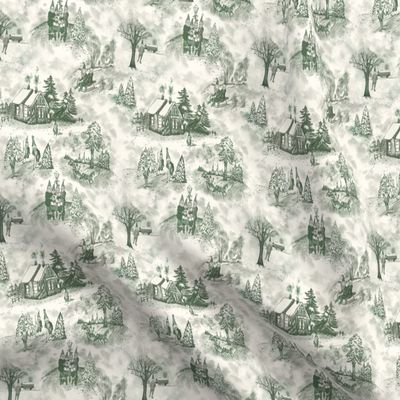 Spoonflower Fabric - Green Winter Christmas Gnomes Holidays Toile Printed on Organic Cotton Sateen Fabric Fat Quarter - Sewing Quilting Apparel Home Decor