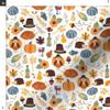 Spoonflower Fabric - Thanksgiving White Small Autumn Scale Turkey Pumpkins Face Printed on Denim Fabric Fat Quarter - Bottomweight Apparel Home Decor Upholstery view 3