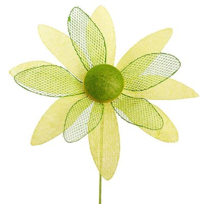 Factory Direct Craft Yellow and Green Natural Burlap Daisy on Hand Wrapped Wire Stem for Flower Arrangements and Decorations 15" Dia