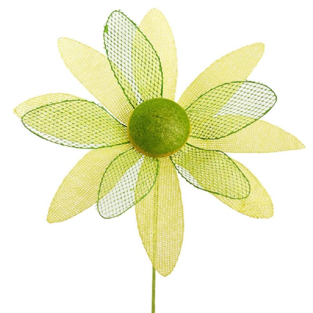 Factory Direct Craft Yellow and Green Natural Burlap Daisy on Hand Wrapped Wire Stem for Flower Arrangements and Decorations 15" Dia