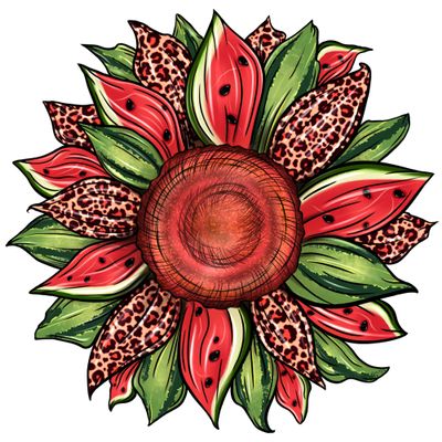 Watermelon Leopard Sunflower Ready to Press Sublimation Transfer, Ready to Use, Cheetah, Shirt/Mug Sizes, Sub Image Ready to Press (Child x1-6")