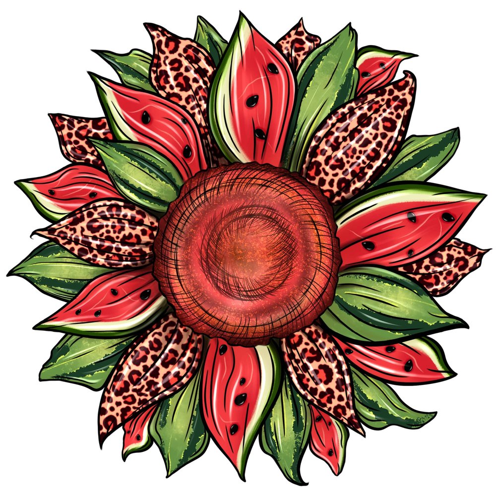 Watermelon Leopard Sunflower Ready to Press Sublimation Transfer, Ready to Use, Cheetah, Shirt/Mug Sizes, Sub Image Ready to Press (Child x1-6")