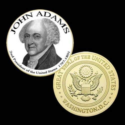 2nd President of The U.S. United States 1797-1801 | John Adams | Gold Plated Printed Challenge Coin