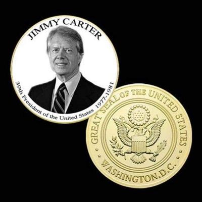 39th President of The U.S. United States 1977-1981 | Jimmy Carter | Gold Plated Printed Challenge Coin
