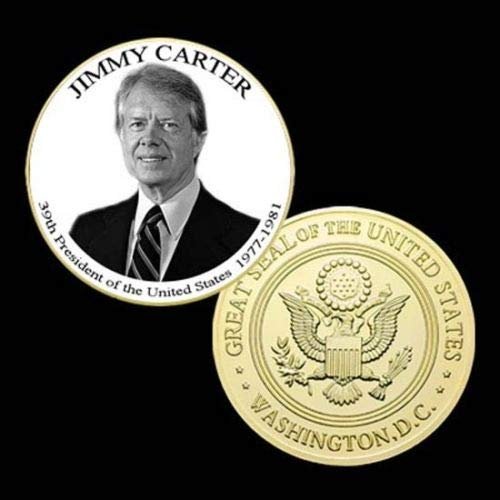 39th President of The U.S. United States 1977-1981 | Jimmy Carter | Gold Plated Printed Challenge Coin