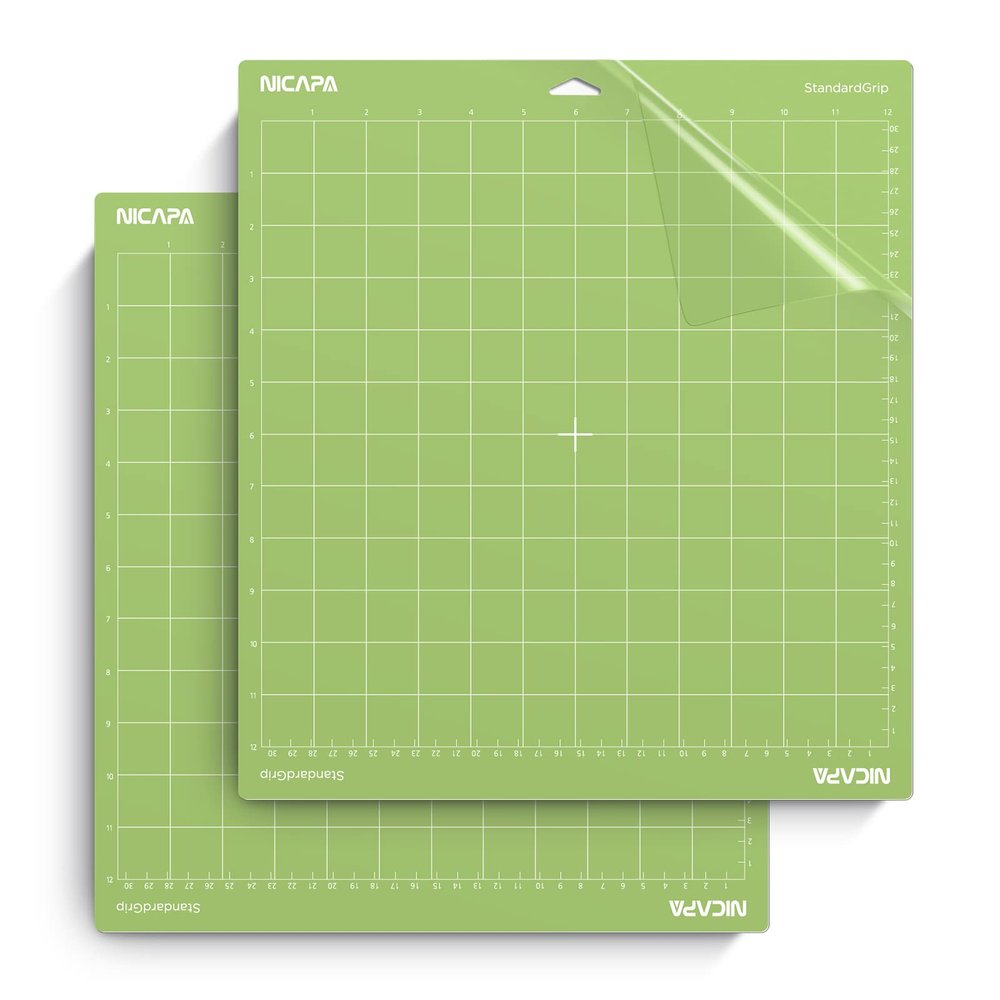 Nicapa Standard Grip Cutting Mat for Cricut Maker 3/Maker/Explore 3/Air 2/Air/One (12x12 inch,2 Pack) Standard Adhesive Sticky Green Quilting Replacement Cut Mats