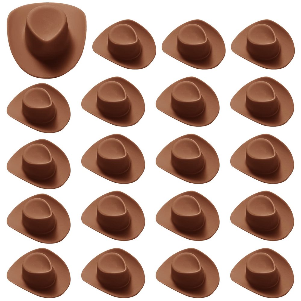 50 Pieces Mini Western Cowboy Cowgirl Hat Plastic Miniature Western Hat Doll Hat Brown Mini Western Hats for Crafts Doll Dress Up(Brown)
