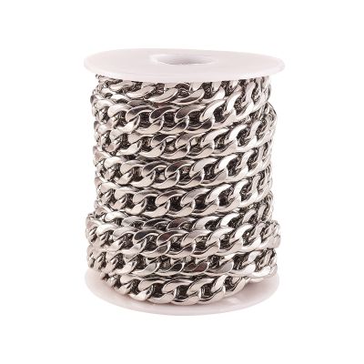 LiQunSweet 5m/16.4ft 304 Stainless Steel 14x10mm Miami Cuban Link Chains Chunky Twist Curb Chains with Spool for Pendant Necklace Jewelry Making