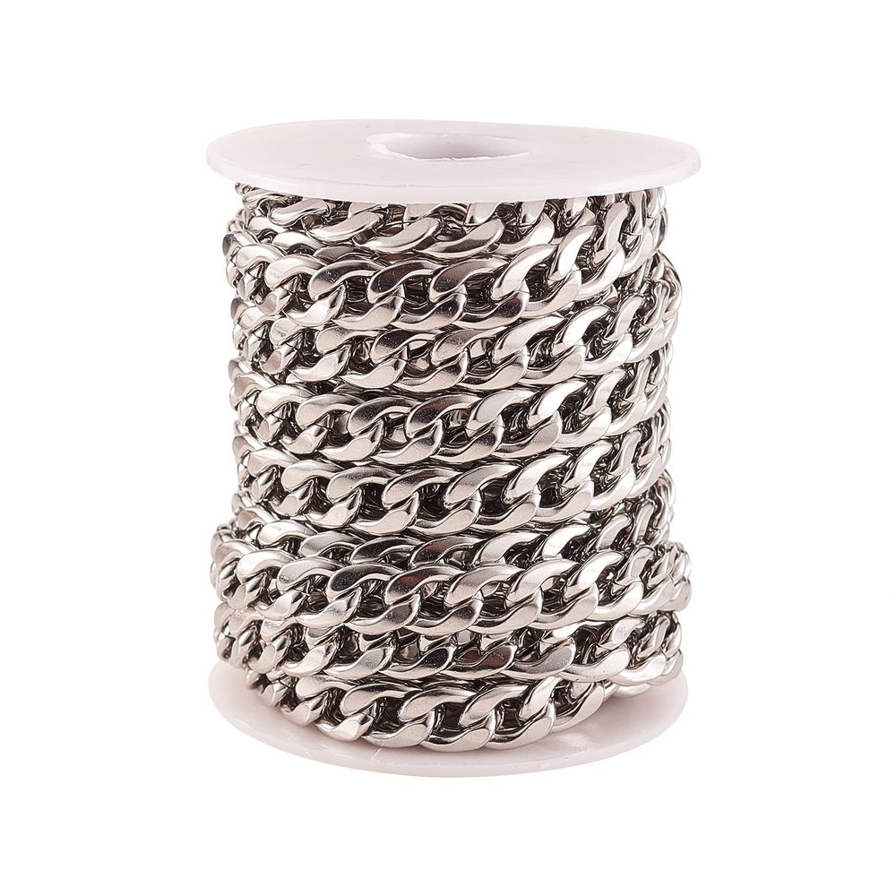 LiQunSweet 5m/16.4ft 304 Stainless Steel 14x10mm Miami Cuban Link Chains Chunky Twist Curb Chains with Spool for Pendant Necklace Jewelry Making