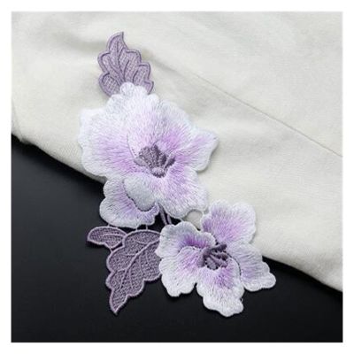ZZSRJ 1 Pair Or 1 Embroidered Flower Patch DIY Garment Applique Patch Stitched Type, 5 Colors (Color : 1 pc Purple Left)