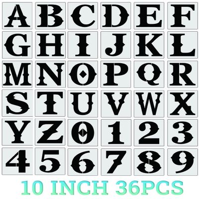 10 Inch Letter Stencils for Painting On Wood, 36pcs Alphabet Stencils Retro Letter Templates,Reusable& Flexible Stencil for Drawing On Wall,Sign,Canvas, Paper, Fabric, Floor