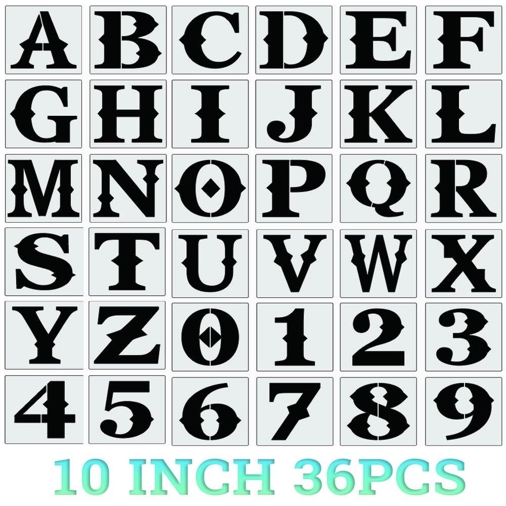 10 Inch Letter Stencils for Painting On Wood, 36pcs Alphabet Stencils Retro Letter Templates,Reusable& Flexible Stencil for Drawing On Wall,Sign,Canvas, Paper, Fabric, Floor