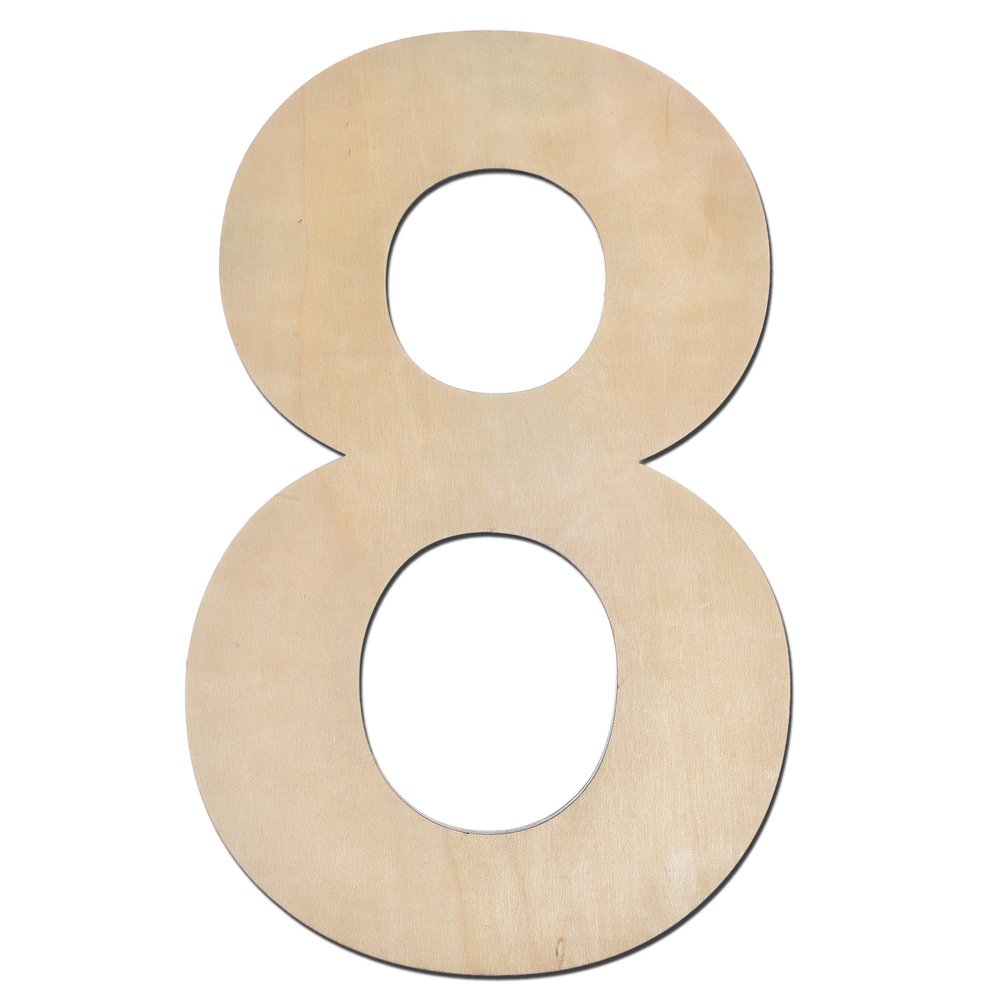 12 Inch Wooden Number 8, 1/4 Inch Thick Large Unfinished Wood Number for Home Wall Decor, DIY Crafts