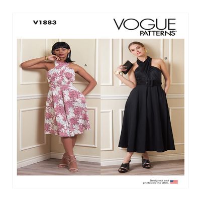Vogue Misses' Criss-Cross Halter Dress Sewing Pattern Kit, Design Code V1883, Sizes 14-16-18-20-22