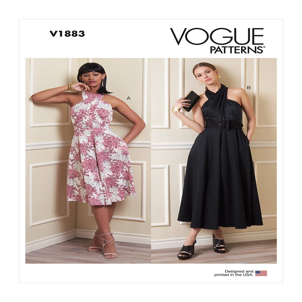 Vogue Misses' Criss-Cross Halter Dress Sewing Pattern Kit, Design Code V1883, Sizes 14-16-18-20-22