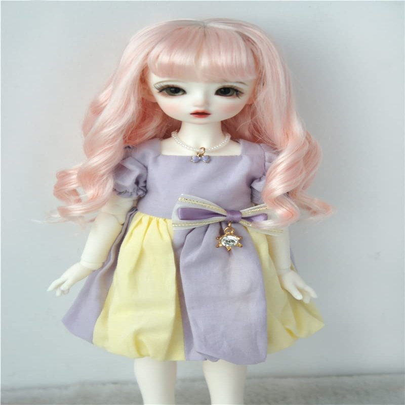 Jusuns YOSD Doll Wig JD627 6-7inch 16-18CM Long Soft Sauvage Synthetic Mohair BJD Hair 1/6 Doll Accessories (Blend Honey Pink)