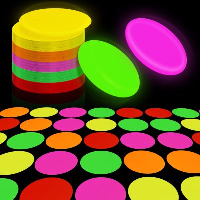 Bercoor 100 Sheets Glow Party Neon Papers, 7.9 Inch Circle Neon Cardstock for Black Light Glow Party Decorations and Supplies, 5 Colors