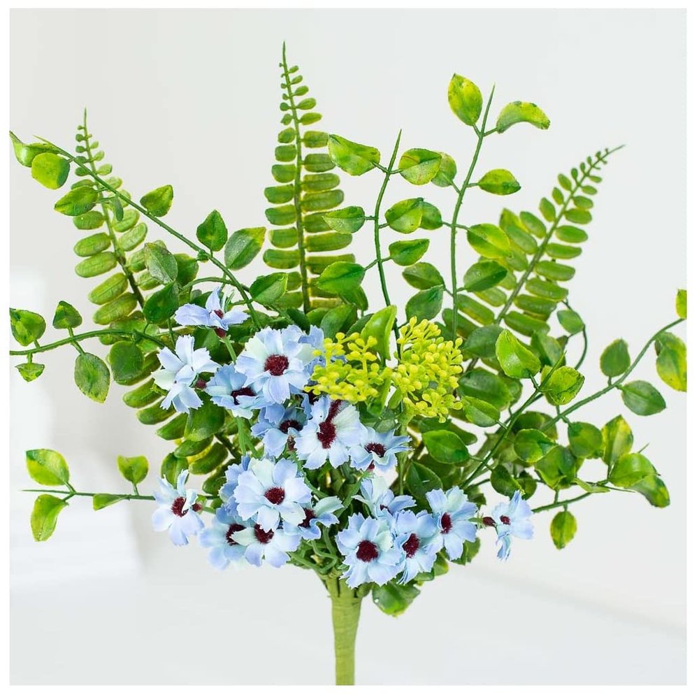 Factory Direct Craft Blue Artificial Daisy and Fern Bouquet | for Floral Arrangements and Home Decor | 14" H