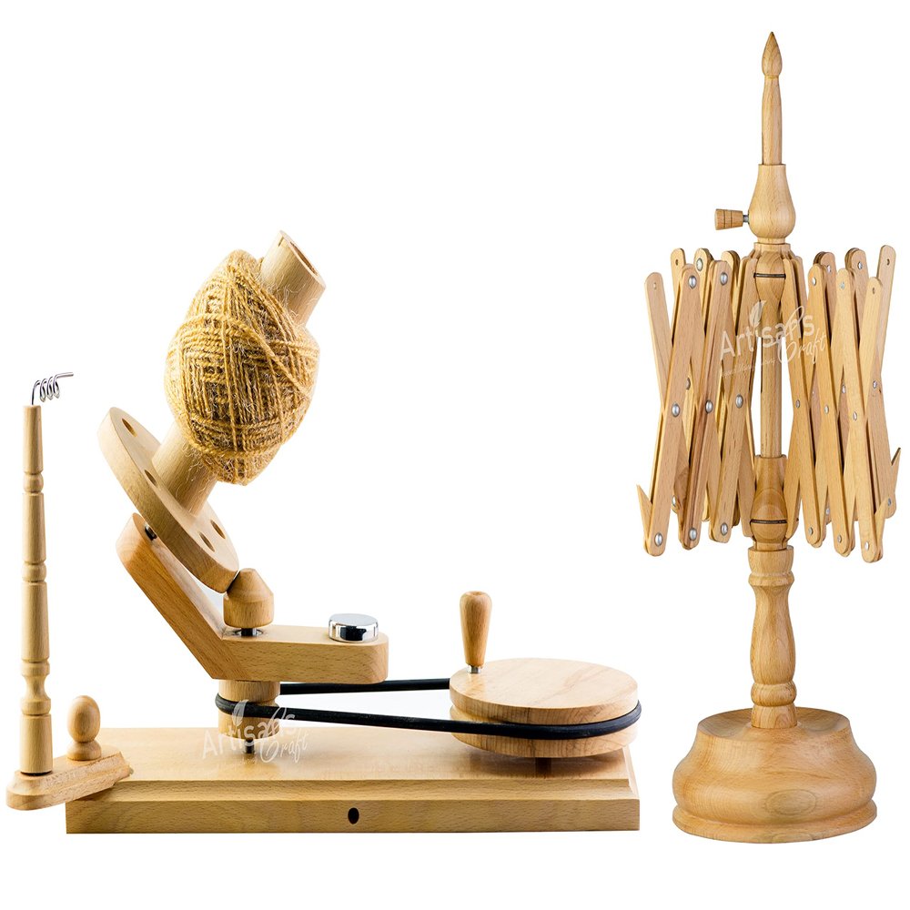 Wooden Yarn Ball Winder - Handcrafted Large Yarn Winder for Knitting & Crocheting - Hand Operated Heavy Duty Natural Ball Winder - ARTISANS CRAFT BEYOND MANUFACTURING (Beech Wood Combo)