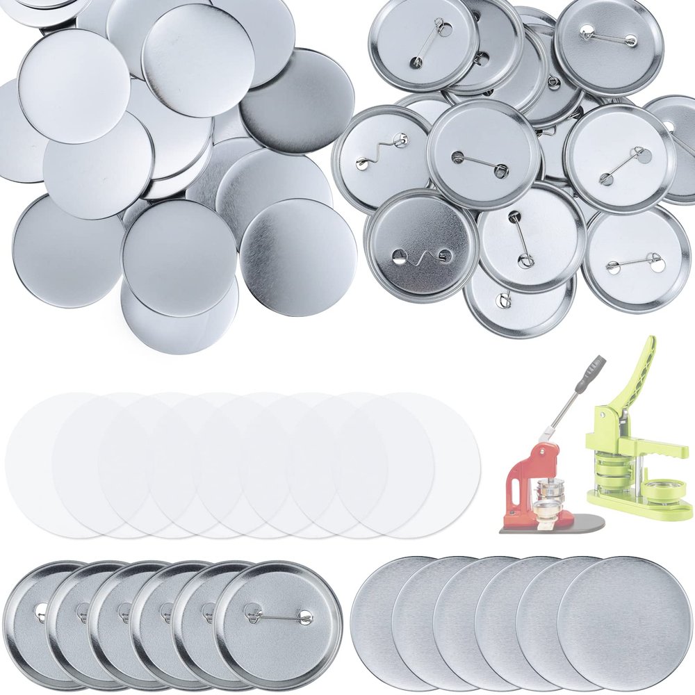 150 Pcs 58mm/2.28inch Blank Buttons Making Supplies Badge Parts, Round Button Pin Badge Blanks Set for Button Maker Machine, Includes Metal Buttons Pin Back Cover, Metal Cover & Clear Film (50 Set)