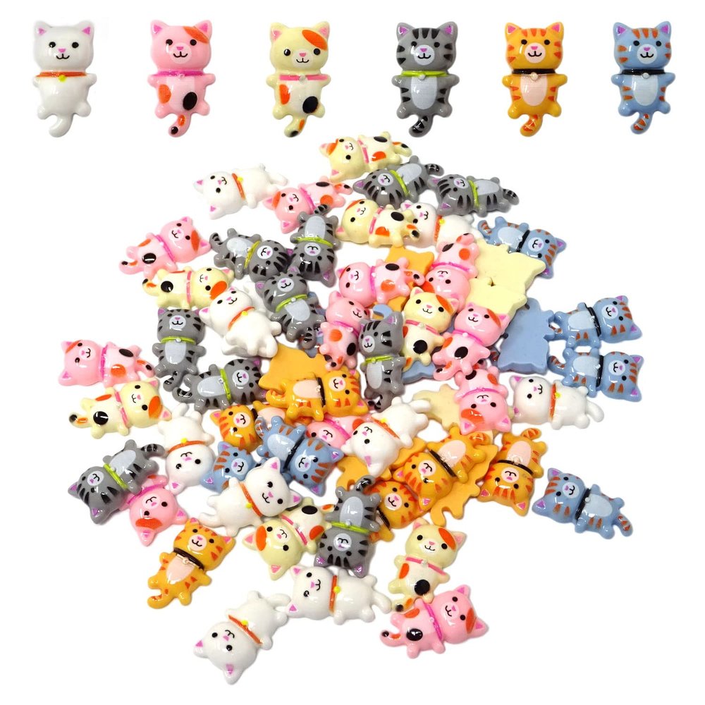 Honbay 60PCS Resin Cat Slime Charms Cartoon Animal Flatbacks Buttons Crafts Embellishment for DIY Hair Clips Phonecase Jewelry Making (6 Color)
