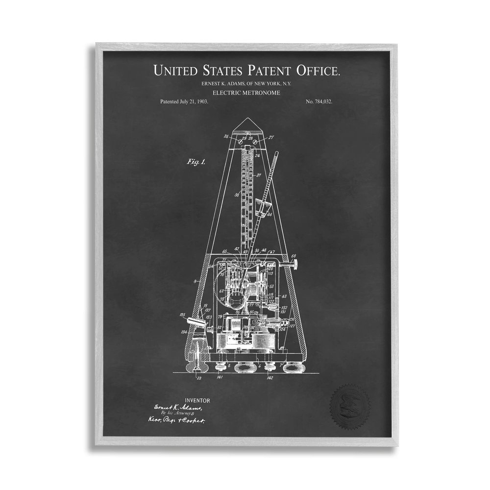 Stupell Industries Detailed Tech Electric Metronome Patent Blueprint Diagram, Design by Karl Hronek