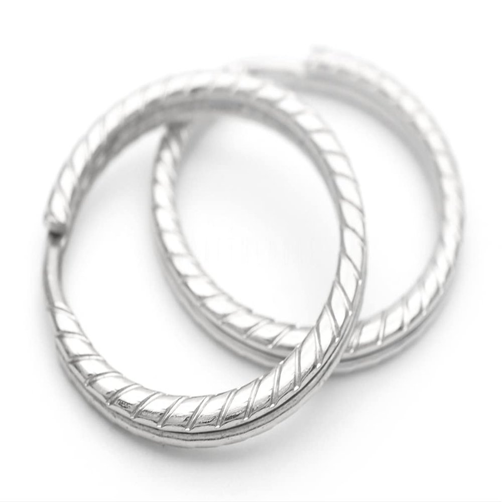 CRAFTMEMORE 20pcs Key Rings Keychain Rings Metal Spiral Patterned Split Rings for Car Keys Attachment DIY Leathercraft PTK2 (29 mm, Silver)