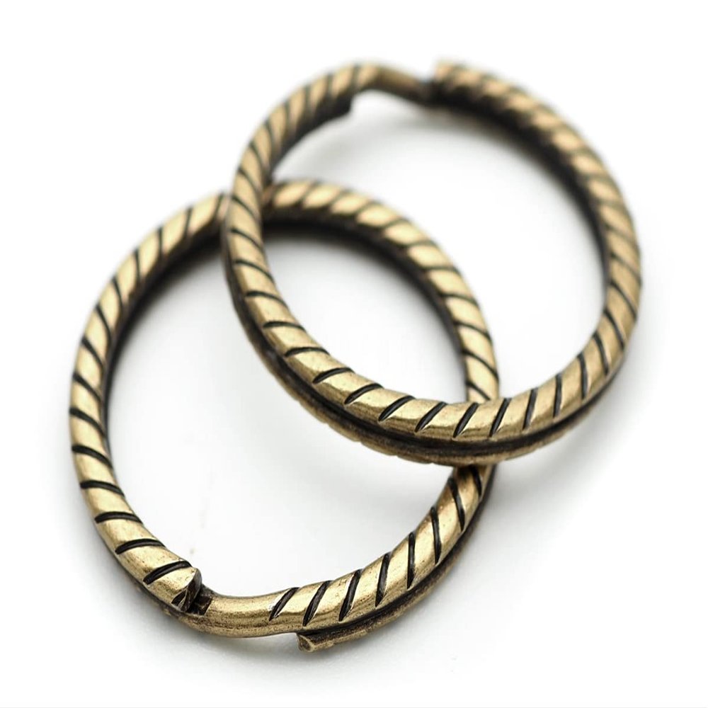 CRAFTMEMORE 20pcs Key Rings Keychain Rings Metal Spiral Patterned Split Rings for Car Keys Attachment DIY Leathercraft PTK2 (25 mm, Antique Brass)