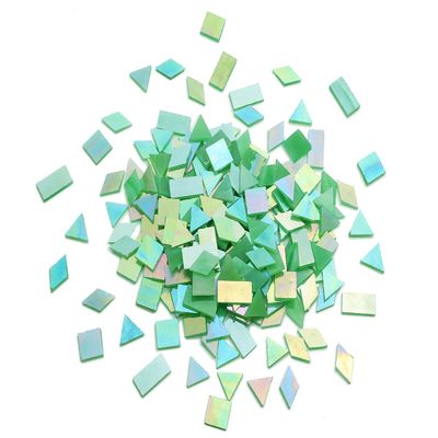 200 Pieces Bulk Iridescent Mosaic Glass Tiles, 4 Shapes Mixed Stained Glass Tile Pieces for Mosaic Craft,Leaf Green