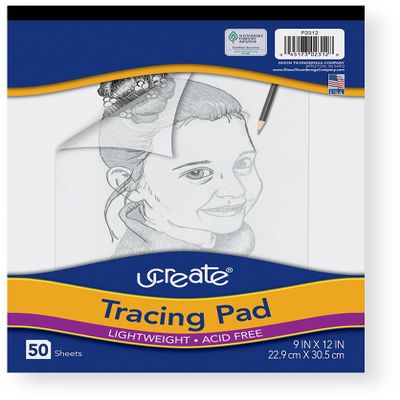 Ucreate P2312 Tracing Pad, 9 x 12 Inches, White, 50 Sheets; Semi-Transparent Standard Grade Tracing Paper in Pad Format