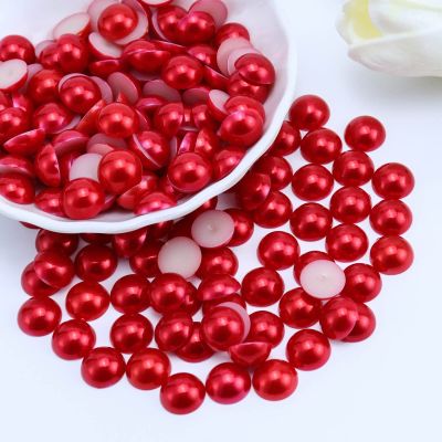 Briskbloom 200PCS 12mm Flatback Half Pearls for Crafts Jewelry Scrapbooking, Flatback Pearls for Crocs Shoes Cups Clothes, Imitation Loose Pearl Beads Gems (Red)