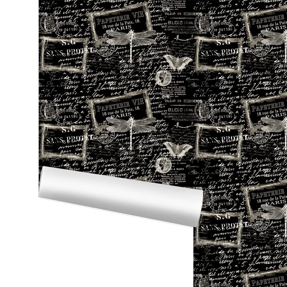 Papeterie Chalkboard Style Script and Dragonfly Wallpaper Drawer Liner Craft Decoupage (Peel and Stick, Sample - 2' x 1')