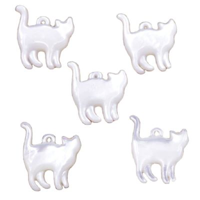 5PCS cat Shape Shell 15mmx17mm Yellow Mother of Pearl Charms Jewelry Making (White)