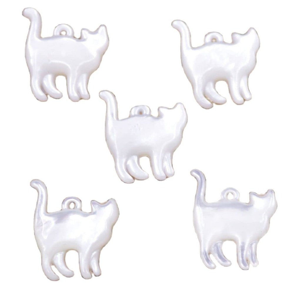 5PCS cat Shape Shell 15mmx17mm Yellow Mother of Pearl Charms Jewelry Making (White)