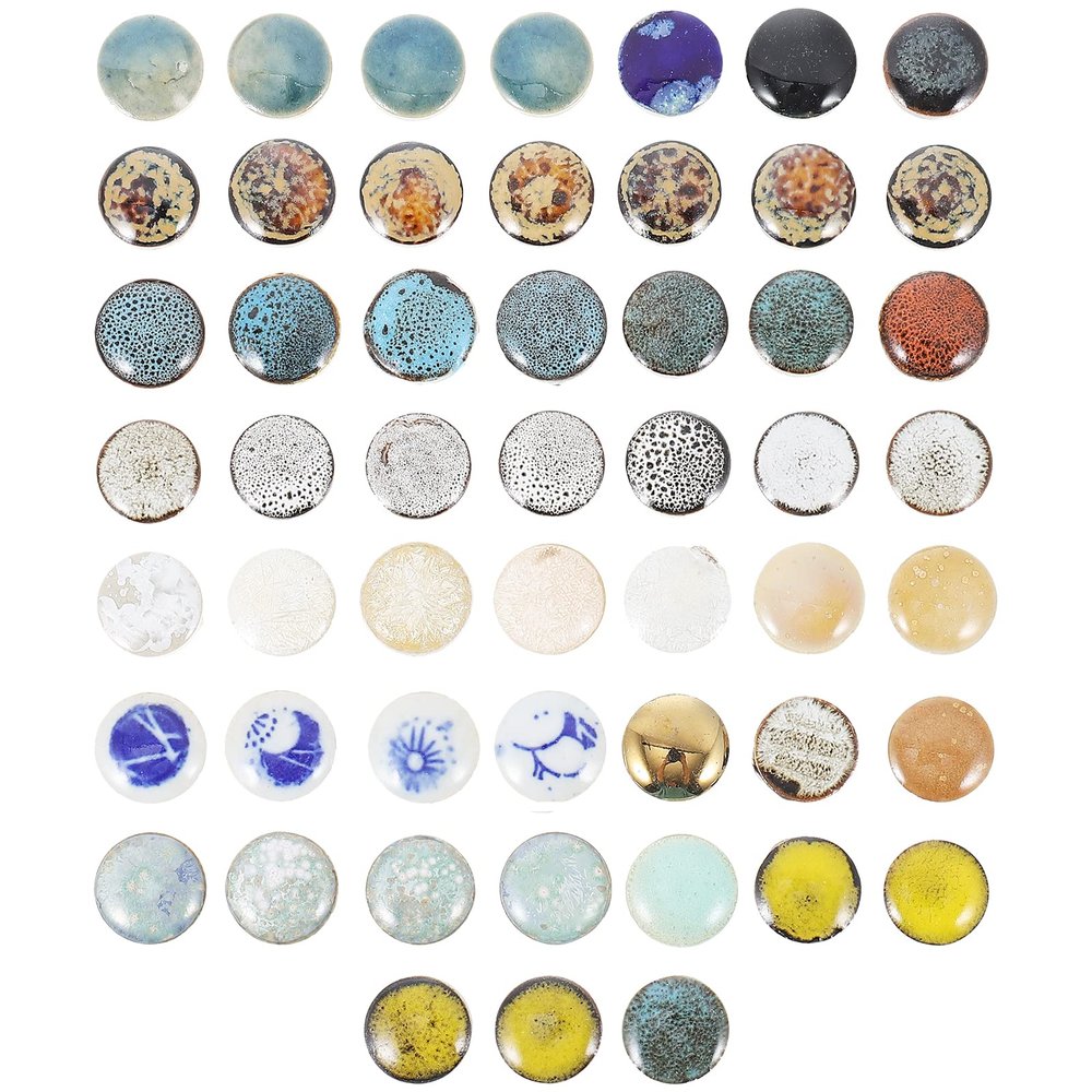 Home Decor Glass Pebbles 1 Bag Ceramics Tiles Round Pieces Cobblestone Tiles for Craft DIY Plates Flowerpots Vases Cups Making Supplies Black Decor