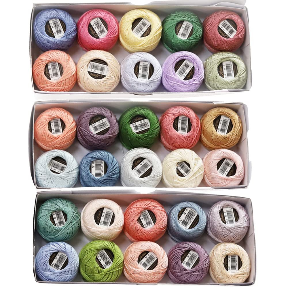 Asmoothread 30 Balls Size 8 Lace Cotton Thread Set - 43 Yards Each, 5 Grams, 100% Mercerized Cotton