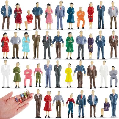 Juexica 80 Pcs 1: 50 Scale Mini People Figurines 1.38 Inche Model Trains Architectural People Figures Tiny Plastic Miniature Figurines Dollhouse Sitting Standing Model for Miniature Scenes