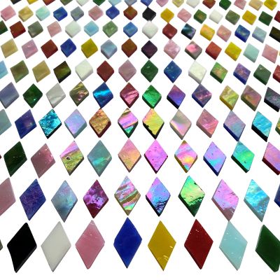 KALUCION Magic Iridescent Mosaic Tiles for Crafts, 530 Pieces Colorful Stained Glass Sheets Pieces for Mosaic Projects, Diamond Shapes with Assorted Rainbow Colors