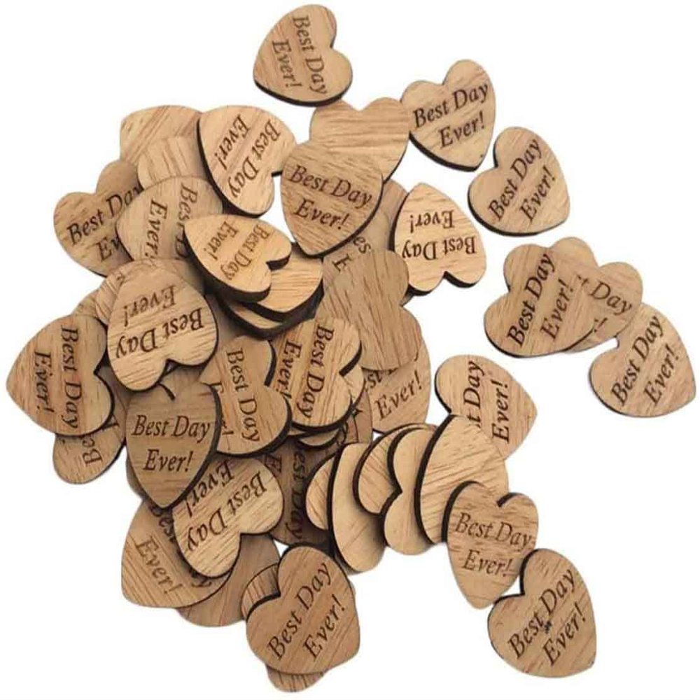 100 Pcs Heart Shaped Embellishments Letters Wooden Heart Confetti Wood for DIY Crafts Wedding Decor