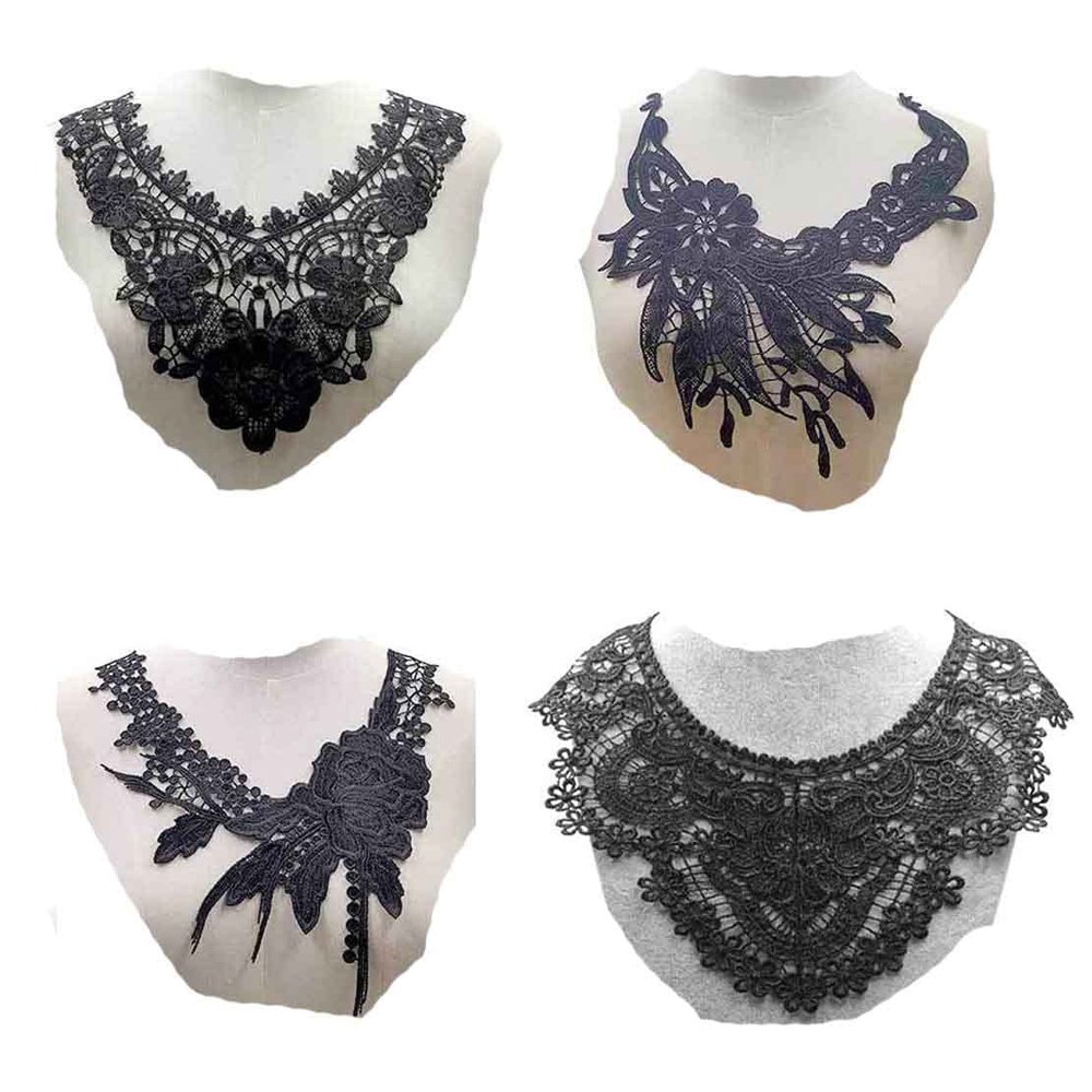 4 Pcs Neckline Embroidered Patches Neck Floral Fake Collar Trim Clothes Sewing Applique