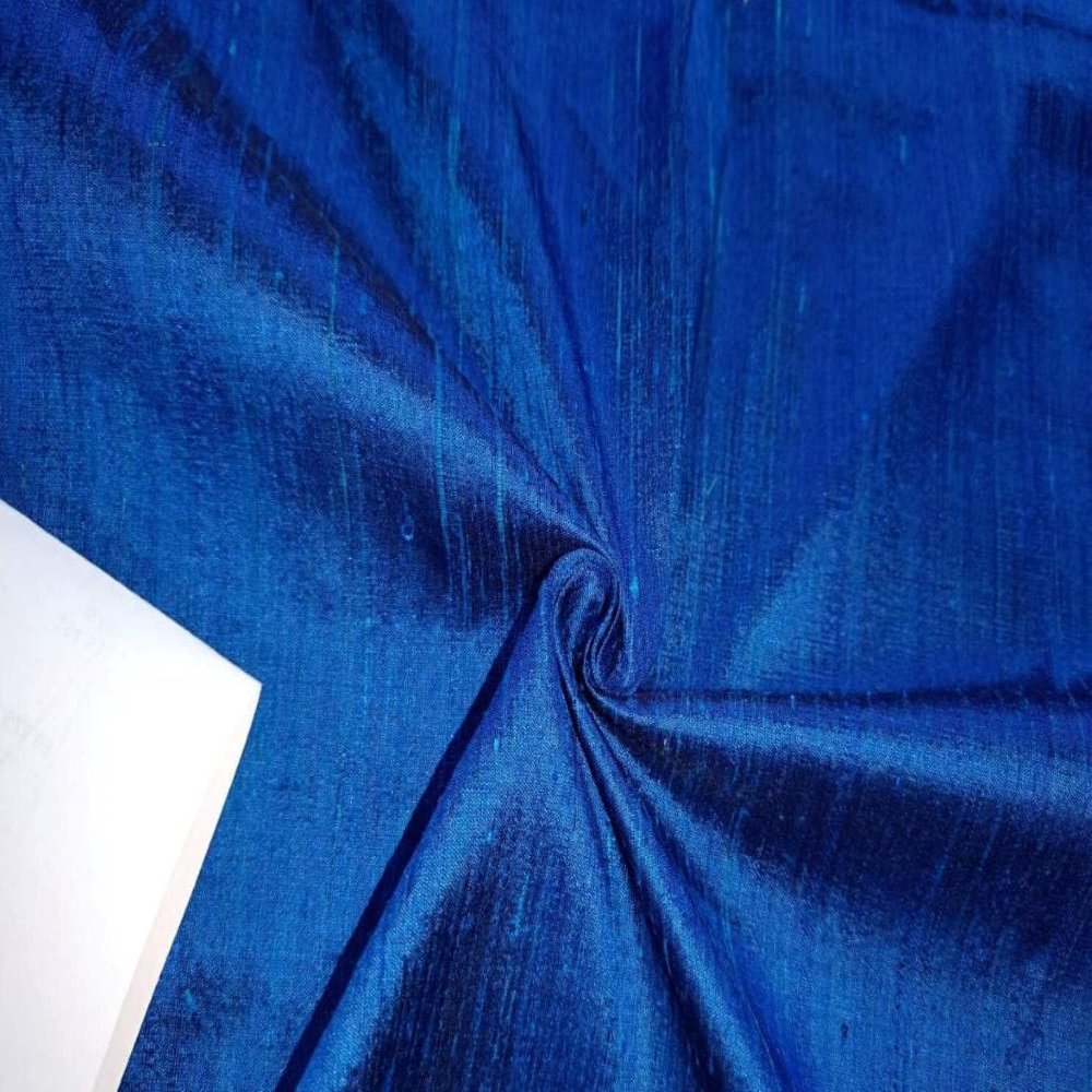 100% PURE SILK DUPIONI FABRIC blue x black 44" with SLUBS MM55[4] by The yard