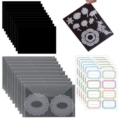 40Pcs Rubber Magnetic Sheets 0.3mm Thickness with Clear Stamp Die Storage Pockets 48 Label StickerResealable Plastic Storage Pocket Large Envelope Case Cutting Dies Stencil Organizer forCard Making