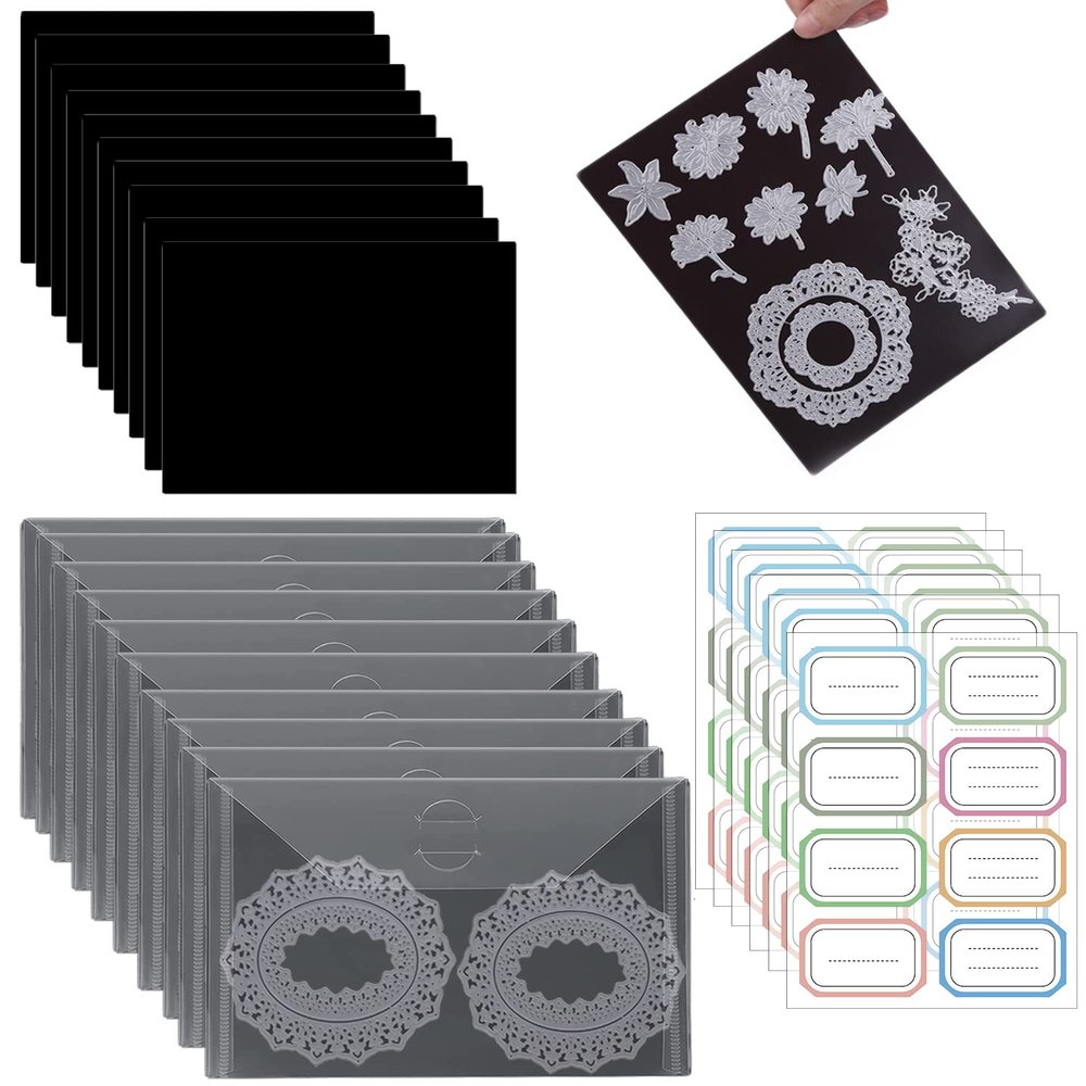40Pcs Rubber Magnetic Sheets 0.3mm Thickness with Clear Stamp Die Storage Pockets 48 Label StickerResealable Plastic Storage Pocket Large Envelope Case Cutting Dies Stencil Organizer forCard Making